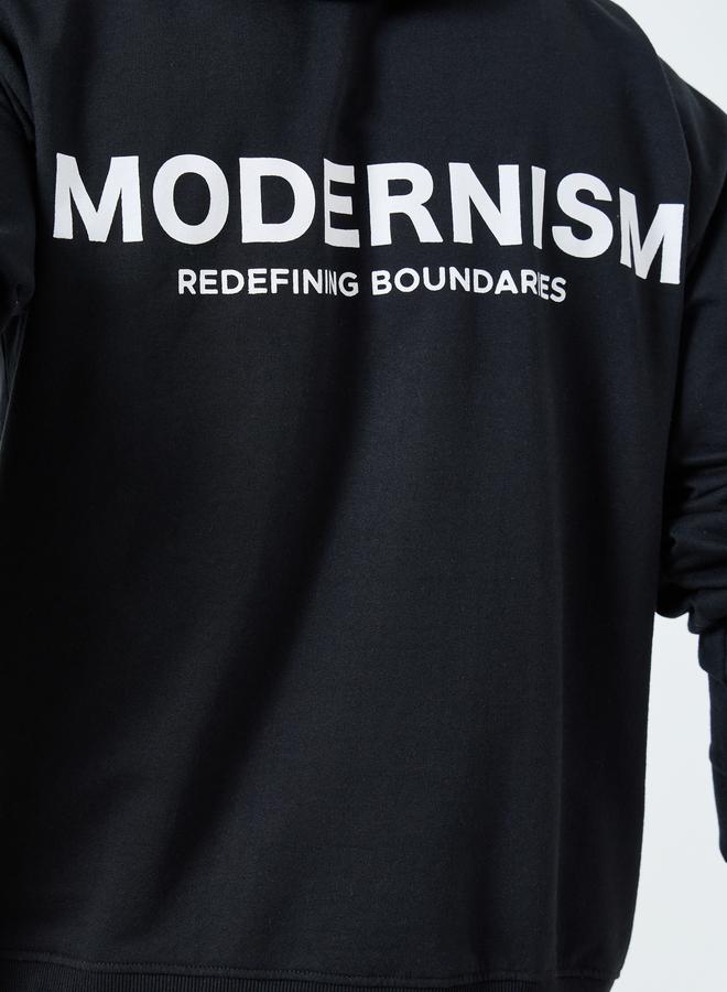 Styli Men Black Modernism Slogan Hoodie - Image 4