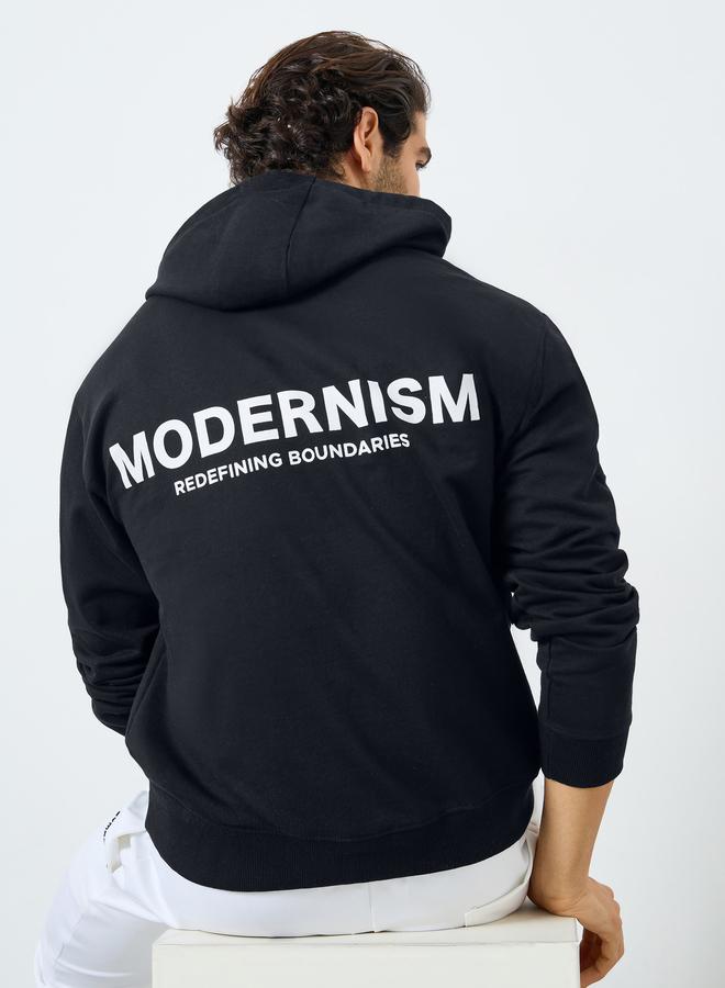 Styli Men Black Modernism Slogan Hoodie - Image 3
