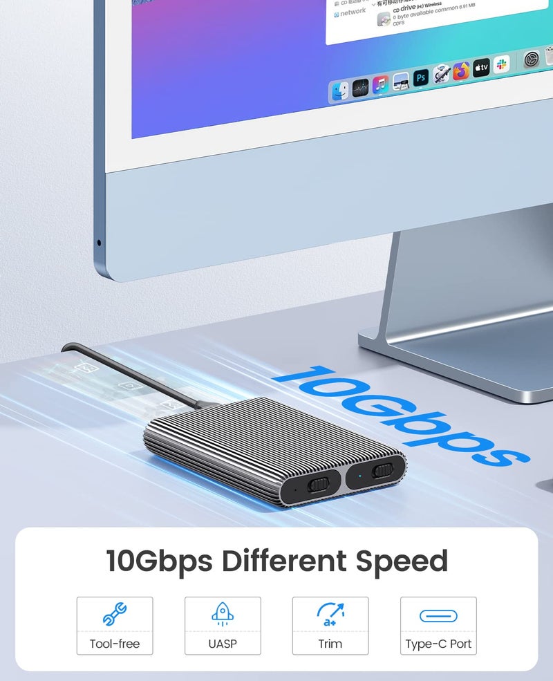 ORICO Dual M.2 NVMe SSD Aluminum USB3.2 Gen2 10Gbps, M.2 Type-C Docking Station for PCIe M-Key, B&M Key 2230/2242/2260/2280 SSD, Tool-Free, Up to 4TB - Image 2
