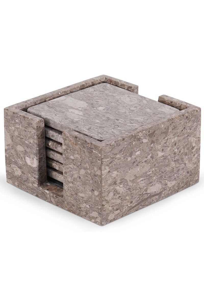 راديكالن طقم من ٦ قواعد أكواب رخامية مربعة بتصميم محيطي مع حامل | ديكور منزلي وطاولة مصنوع يدويًا - Image 1