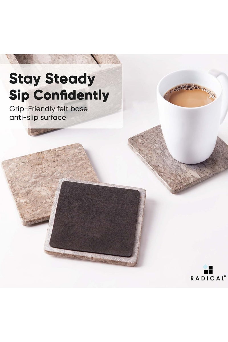 راديكالن طقم من ٦ قواعد أكواب رخامية مربعة بتصميم محيطي مع حامل | ديكور منزلي وطاولة مصنوع يدويًا - Image 4