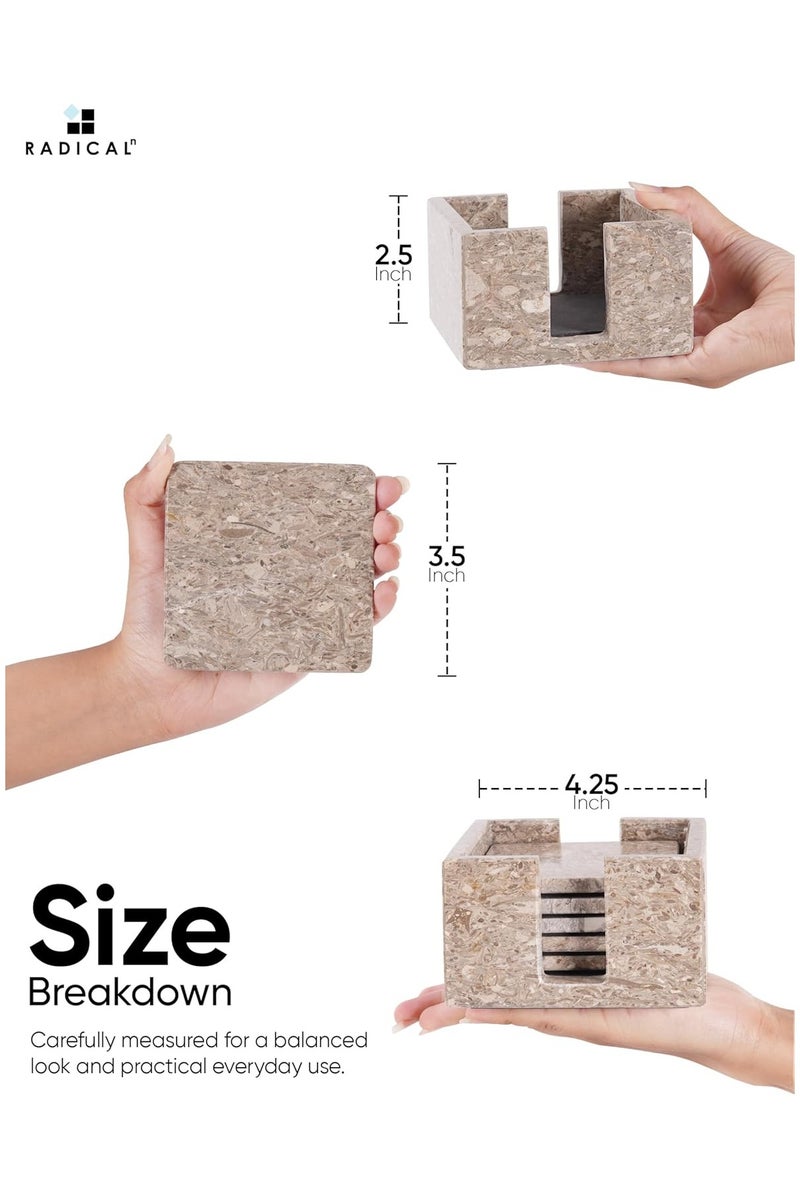 راديكالن طقم من ٦ قواعد أكواب رخامية مربعة بتصميم محيطي مع حامل | ديكور منزلي وطاولة مصنوع يدويًا - Image 3