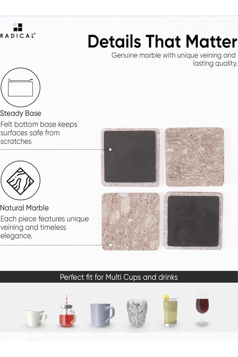 راديكالن طقم من ٦ قواعد أكواب رخامية مربعة بتصميم محيطي مع حامل | ديكور منزلي وطاولة مصنوع يدويًا - Image 5