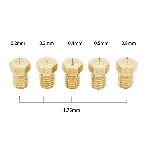 3DINNOVATIONS 0.2, 0.3, 0.4, 0.5 & 0.8 mm Extruder Nozzle for 3D Printer, Compatible with E3D V6 and E3D V5 J-Head hotend and M6 Threaded extruder (Set of 5 nozzles) - Image 2