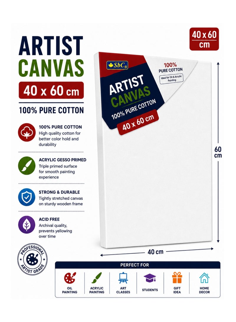 SBC 1-Piece Pure Cotton Artist Canvas Board 40x60cm Size - Image 1