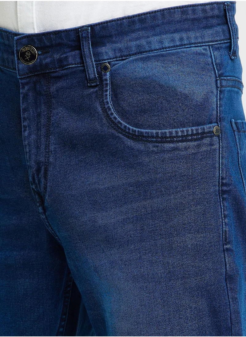 توماس سكوت Thomas Scott Men Smart Regular Fit Light Fade Stretchable Jeans