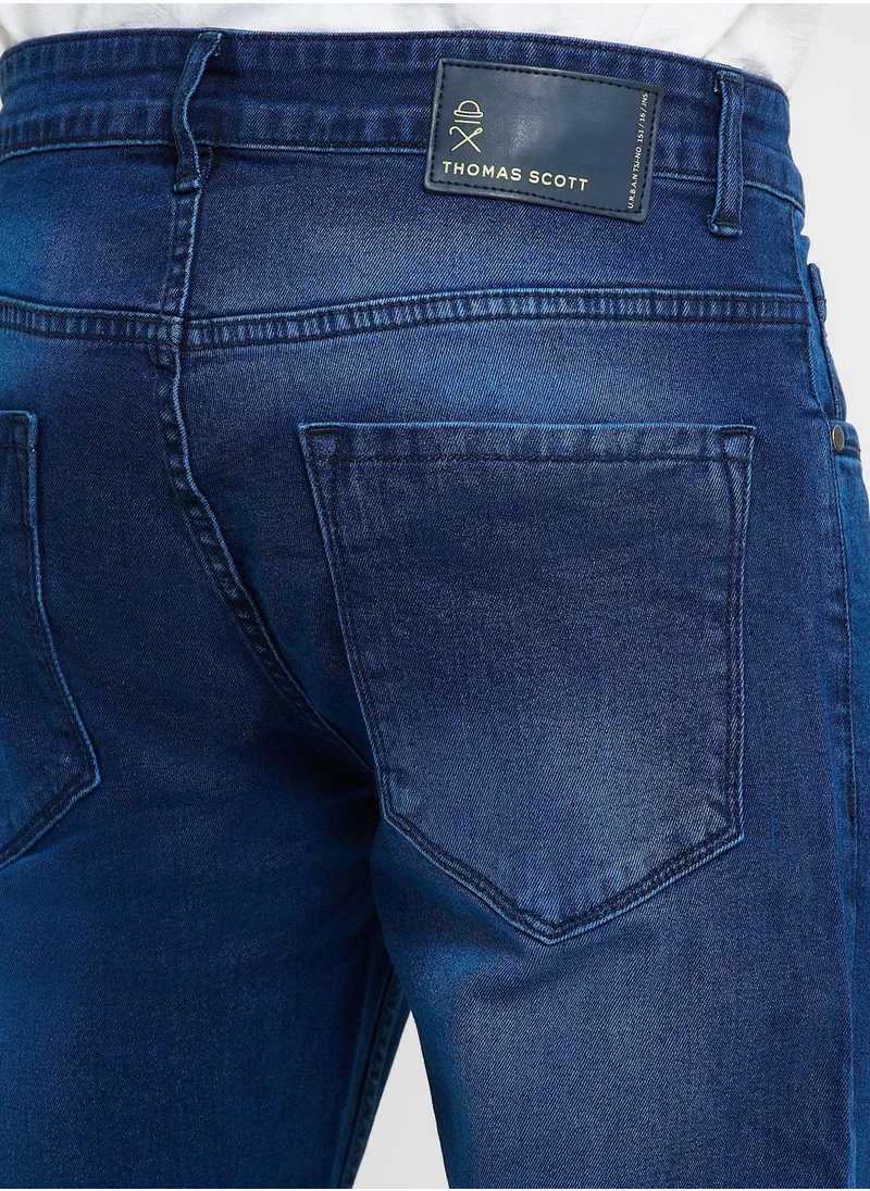توماس سكوت Thomas Scott Men Smart Regular Fit Light Fade Stretchable Jeans