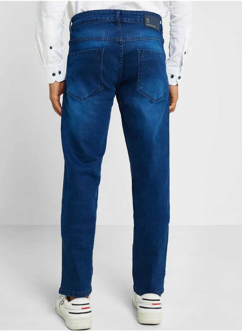 توماس سكوت Thomas Scott Men Smart Regular Fit Light Fade Stretchable Jeans