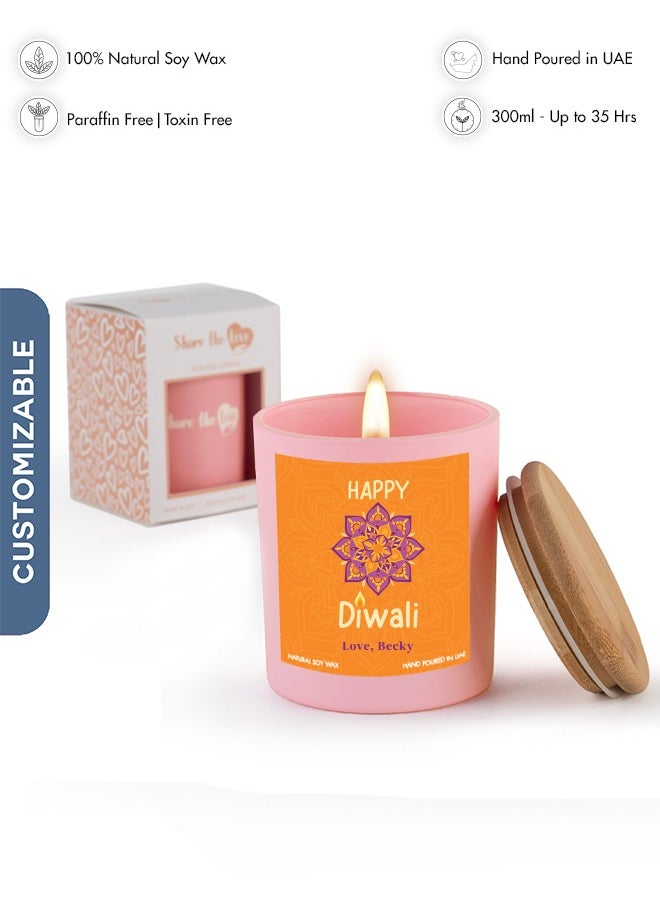 Share the Love Happy Diwali Soy Wax Candle - Personalised Scented Candle - PinK 