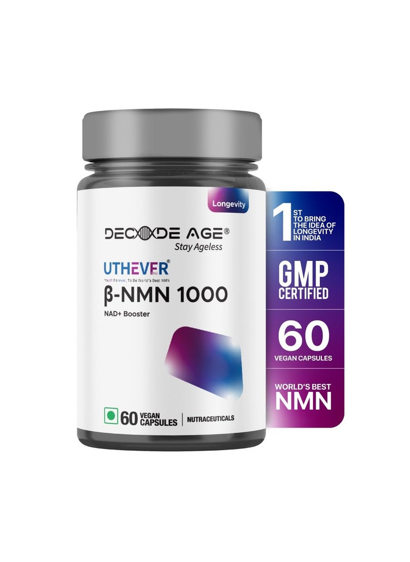 Decode Age - Decode age NMN Pro Uthever 1000 World'S Most Trusted|Ultra-Pure Slow Down Ageing|Cellular Repair|Boost Nad+60 Capsules,1000 Mg Per 2 Capsule Serving - Image 1