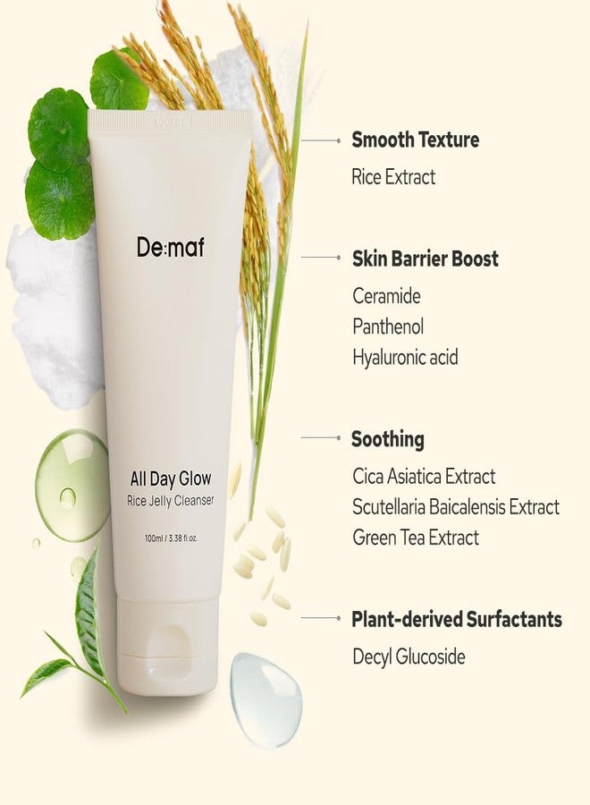 De:maf All Day Glow Rice Jelly Cleanser, 56% Rice Extract, Low pH Cleanser, Soothing and Calming, Keeps Skin Moist After Cleanse, Suitable for Sensitive Skin, Korean Skincare (100ml, 3.38, Fl Oz) - Image 4