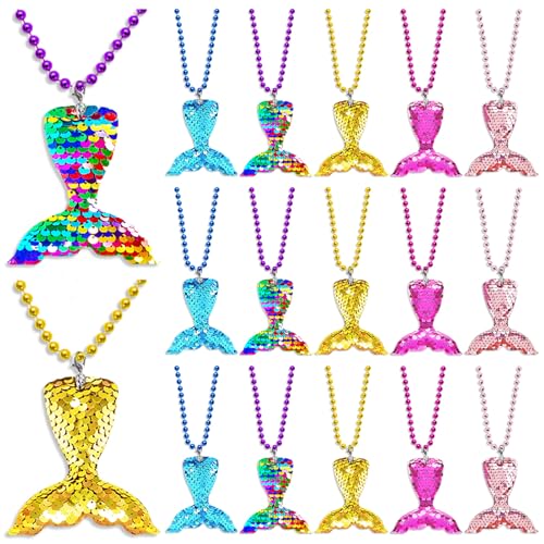 CiciBear 15 Pack Mermaid Sequin Necklace Party Favors with Mardi Gras Beads for Ocean Themed Party Favors Home Decorations Festivals Wedding Birthday Celebrations 5 Colors - Image 1