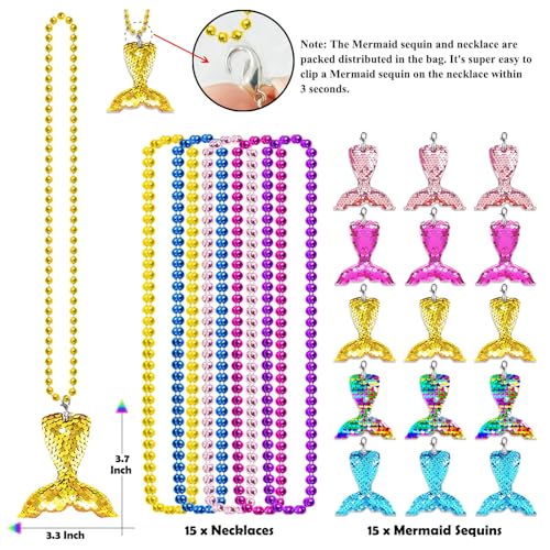 CiciBear 15 Pack Mermaid Sequin Necklace Party Favors with Mardi Gras Beads for Ocean Themed Party Favors Home Decorations Festivals Wedding Birthday Celebrations 5 Colors - Image 5