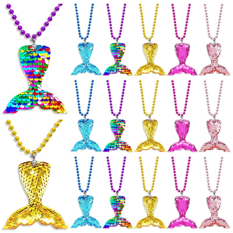 CiciBear 15 Pack Mermaid Sequin Necklace Party Favors with Mardi Gras Beads for Ocean Themed Party Favors Home Decorations Festivals Wedding Birthday Celebrations 5 Colors - Image 3