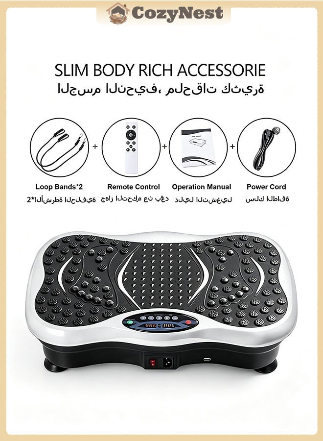CozyNest White Vibration Plate Fitness Platform Exercise Machine Vibrating Lymphatic Drainage Shaking Full Body Shaker Workout Vibrate Stand Shake Board Sport Gym for Weight Loss Fat Burner for Women Men - Image 1