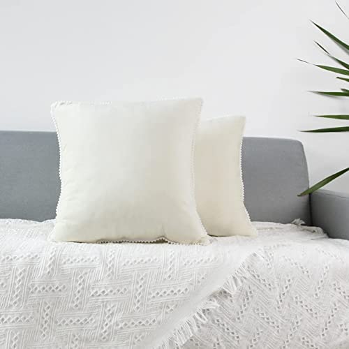 CottonFry Set of 2 Soft Velvet Cushion Covers Pillowcases Square Decorative Bubble pom pom lace Throw Pillow Covers - Image 1