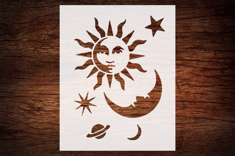 STENCILAIR Celestial Sun Moon Stars Board, 8.5" x 11" Stencil - Image 1