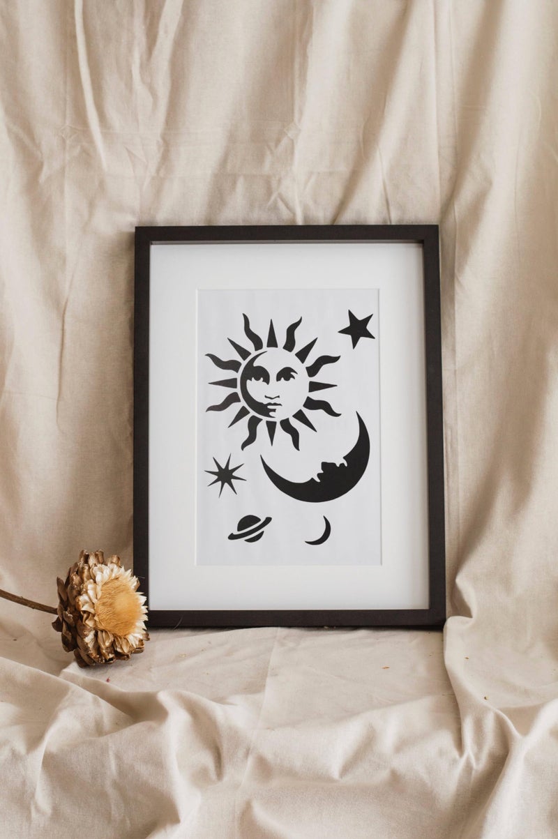 STENCILAIR Celestial Sun Moon Stars Board, 8.5" x 11" Stencil - Image 3