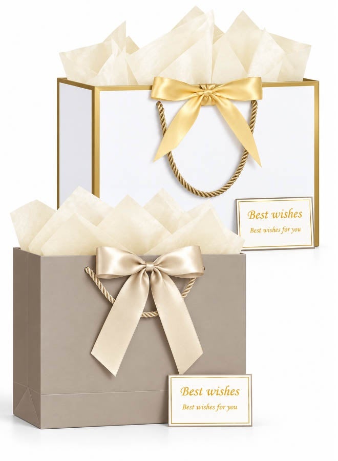 Super ZYouth 2-Pack Gift Bags with Ribbon Bows, Handles, Tissue Paper & Greeting Cards, Elegant Present Bags for Birthdays, Weddings, Parties & Celebrations - Image 1