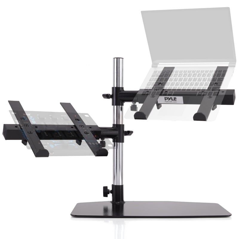 Pyle Portable Dual Laptop Stand Standing Table Holder with Bracket ArmsAdjustable HeightErgonomic Design 360 Swivel for DJ MixerSound EquipmentWorkstationGaming Home Use with Tilt Function