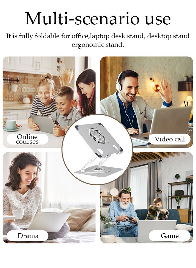 DUNISO Adjustable Laptop Stand with 360° Rotating Cooling Fan, Aluminium Alloy Multi-Angle Computer Holder for Desk, Portable Notebook Metal Mount Compatible with All Laptops 10"-17"  - Image 3