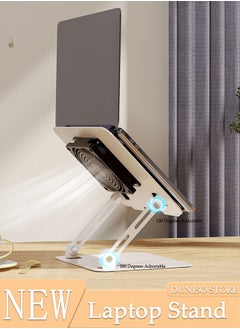 Adjustable Laptop Stand with 360° Rotating Cooling Fan, Aluminium Alloy Multi-Angle Computer Holder for Desk, Portable Notebook Metal Mount Compatible with All Laptops 10"-17"