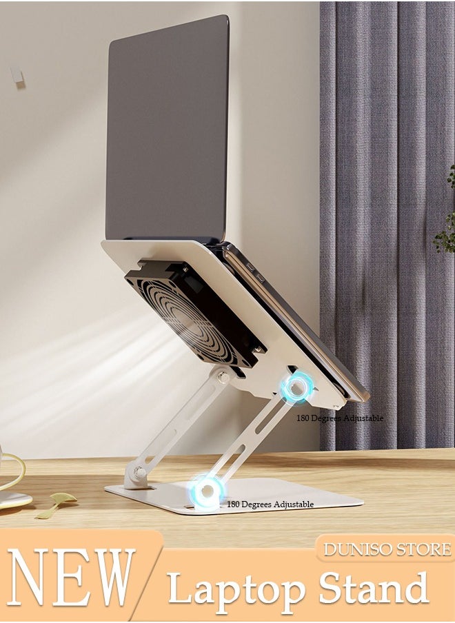 DUNISO Adjustable Laptop Stand with 360° Rotating Cooling Fan, Aluminium Alloy Multi-Angle Computer Holder for Desk, Portable Notebook Metal Mount Compatible with All Laptops 10"-17"  - Image 1