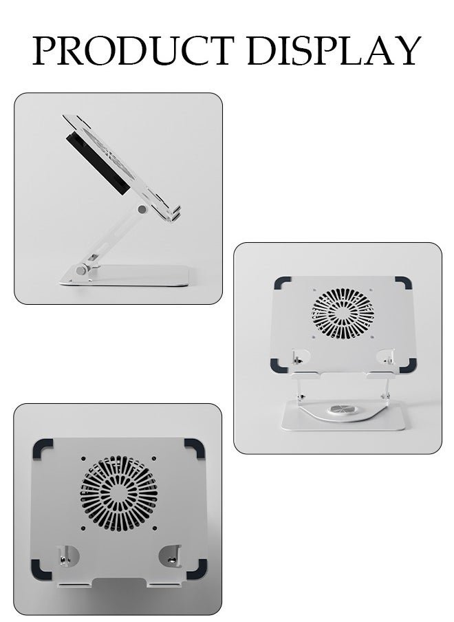 DUNISO - Adjustable Laptop Stand with 360° Rotating Cooling Fan, Aluminium Alloy Multi-Angle Computer Holder for Desk, Portable Notebook Metal Mount Compatible with All Laptops 10"-17" - Image 1