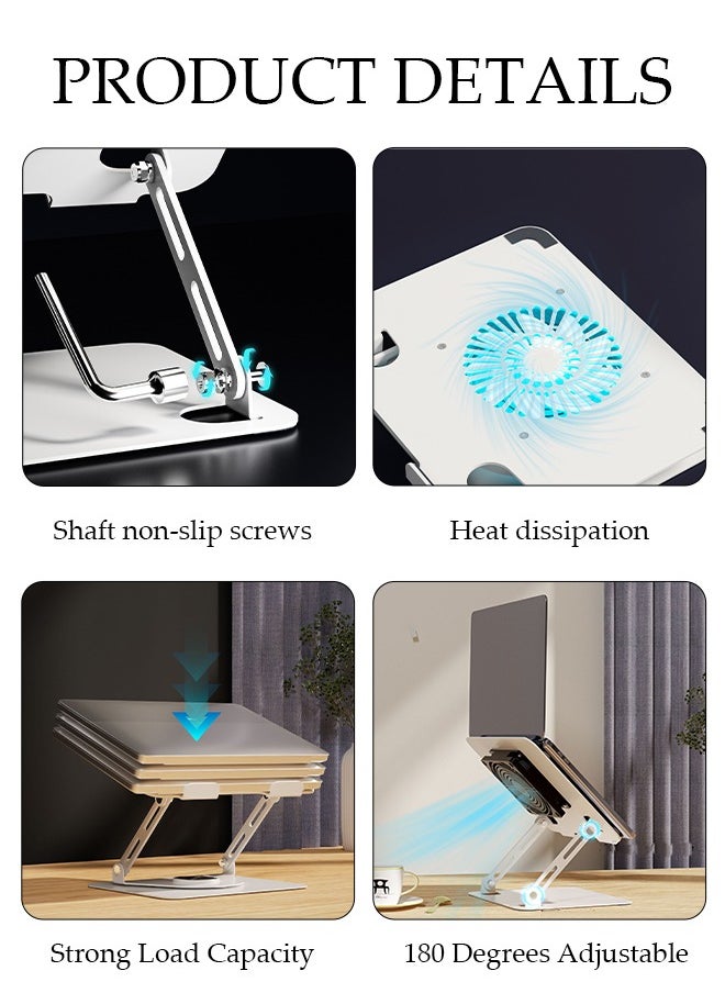 DUNISO - Adjustable Laptop Stand with 360° Rotating Cooling Fan, Aluminium Alloy Multi-Angle Computer Holder for Desk, Portable Notebook Metal Mount Compatible with All Laptops 10"-17" - Image 1