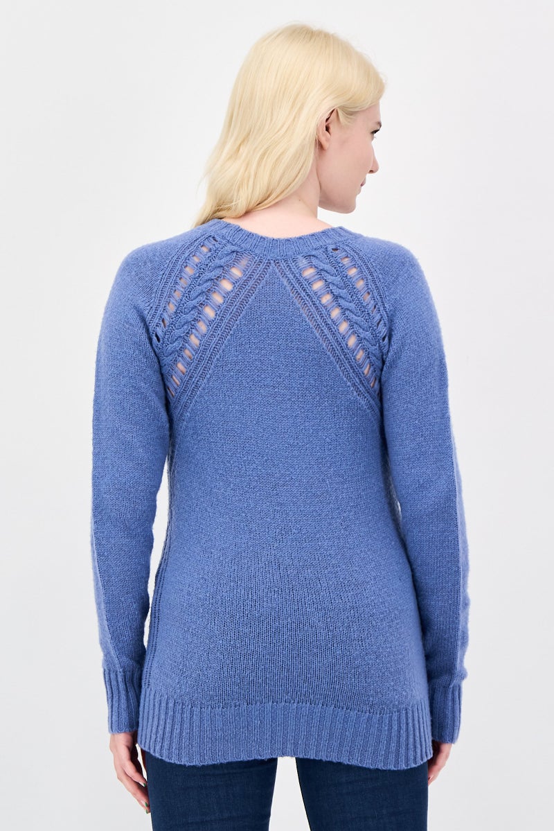 Harmont & Blaine Women Crew Neck Eyelet Sweater, Blue - Image 2