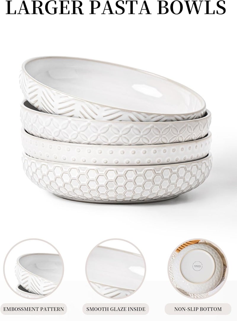 FOBENTA Embossed Ceramic Pasta Bowls, 42 oz Bowl Plates Set,9-Inch Large Serving Bowls Set of 4, Perfect for Pasta, Salad, Fruit, Sturdy&Stackable, Microwave & Dishwasher Safe - Image 3