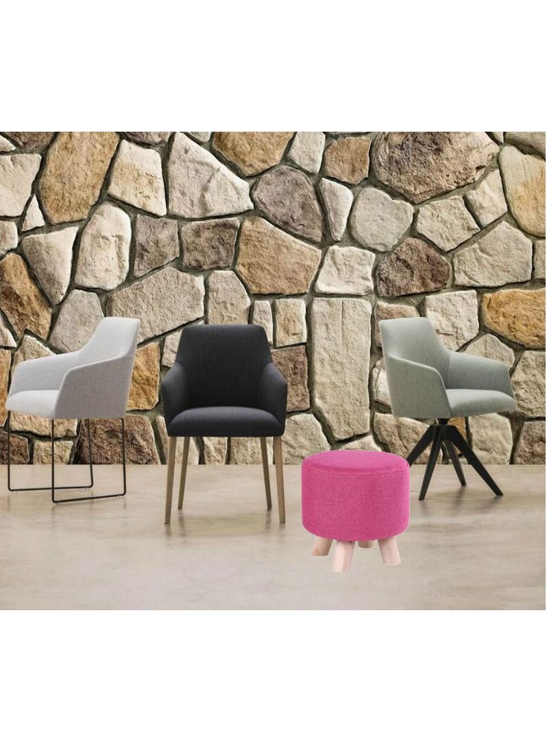 FFD Round Ottoman Stool Pouf Footrest Footstool with Non Skid Wooden Legs Shoe Change Chair For Living Room Bedroom Kids Room with Padded Seat - Image 2