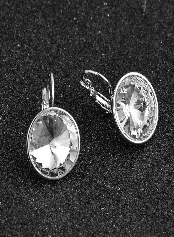 EVEVIC Austrian Crystals Round Drop Leverback Earrings for Women 14K Gold Plated Hypoallergenic Hoop Earrings (White) - Image 5