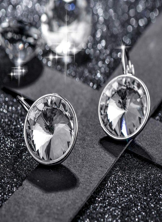 EVEVIC Austrian Crystals Round Drop Leverback Earrings for Women 14K Gold Plated Hypoallergenic Hoop Earrings (White) - Image 3