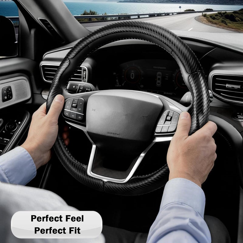 Aotoyou غطاء عجلة القيادة لسيارات Ford Explorer 2020-2025، مزود بحماية إضافية (جلد أسود مات) - Image 5