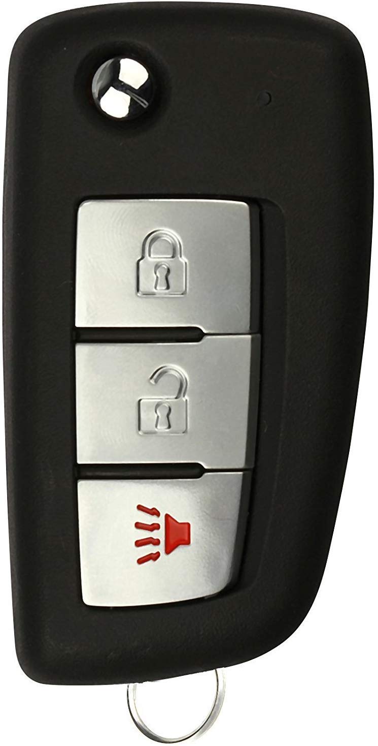 KeylessOption Keyless Remote Uncut Flip Key Fob for Nissan Frontier, Murano, Titan, Versa, Xterra, Infiniti (FX35, FX45) - Black Plastic - Car, SUV, Truck, Van - DIY Program Included - Image 1