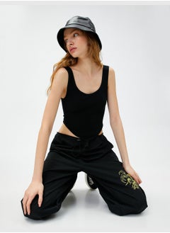 KOTON Ribbed Asymmetric Cut U Neck Crop Tank Top  - Image 1