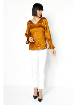 Bar III Women V-neck Allover Print Long Sleeves Top, Brown  - Image 2