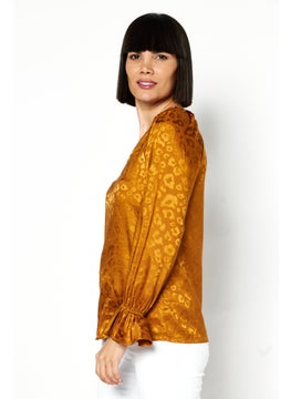 Bar III Women V-neck Allover Print Long Sleeves Top, Brown  - Image 3