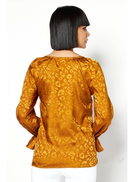 Bar III Women V-neck Allover Print Long Sleeves Top, Brown  - Image 1