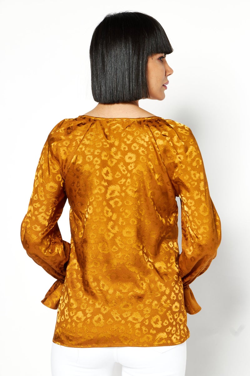 Bar III Women V-neck Allover Print Long Sleeves Top, Brown - Image 2