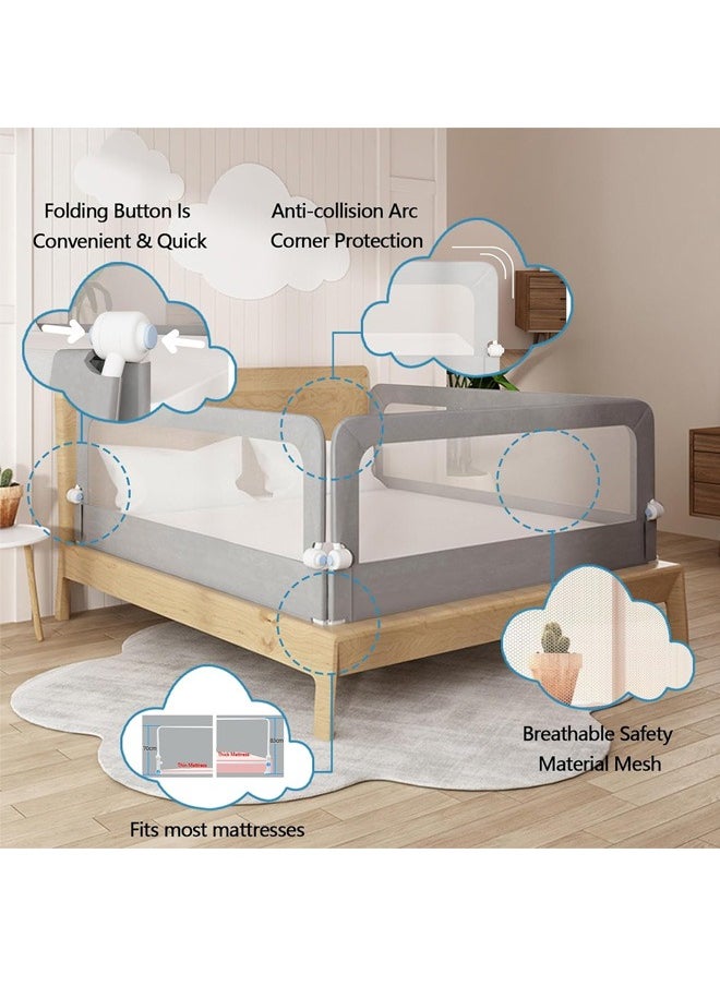 Beauenty Foldable Crib Bed Rail Guard Upgraded Child Guardrail Designed for Single Bed and Double Bed  Height Adjustable Comfortable Safety One-Piece Fence  - Image 5