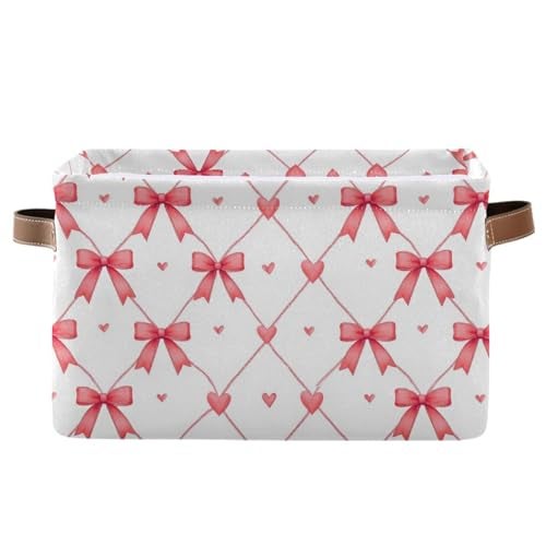 Aslsiy Storage Basket Watercolor Pink Bows Hearts Nursery Bins Baby Box Canvas Clothes Shelf Basket Laundry Hamper 1 Pcs - Image 1
