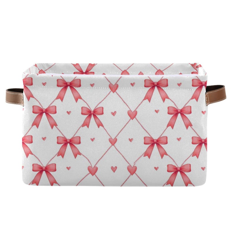 Aslsiy Storage Basket Watercolor Pink Bows Hearts Nursery Bins Baby Box Canvas Clothes Shelf Basket Laundry Hamper 1 Pcs - Image 2