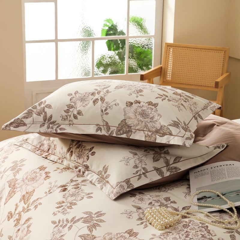 OAITE Duvet Cover Set Queen Size Floral Pattern 600 Thread Count Ultra Soft 100% Long Staple Cotton Duvet Cover Sets 3-PC, Breathable Duvet Cover with Zipper Closure & Corner Ties - Image 5