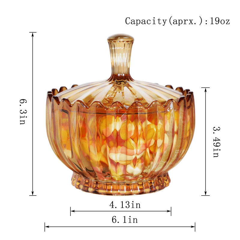WHJY 18oz Amber Crystal Candy Bowl with Lid - Decorative Covered Candy Dish for Office, Home, Snacks, Chocolates, Nuts, Seasonal Candies - Image 2