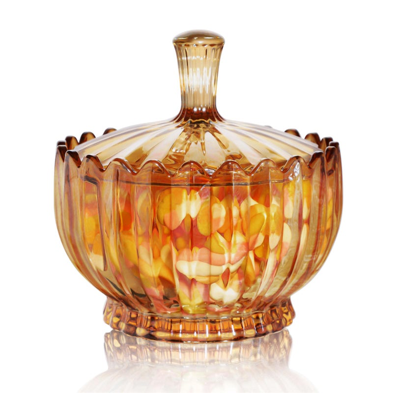 WHJY 18oz Amber Crystal Candy Bowl with Lid - Decorative Covered Candy Dish for Office, Home, Snacks, Chocolates, Nuts, Seasonal Candies - Image 1