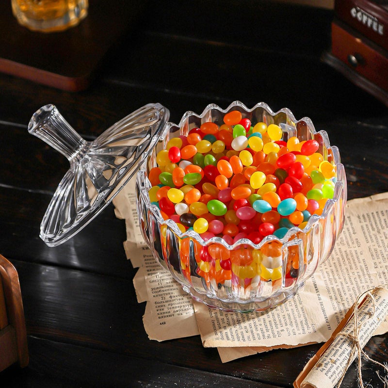 WHJY 18oz Amber Crystal Candy Bowl with Lid - Decorative Covered Candy Dish for Office, Home, Snacks, Chocolates, Nuts, Seasonal Candies - Image 5