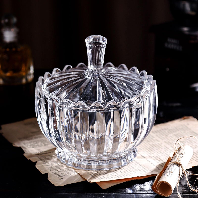 WHJY 18oz Amber Crystal Candy Bowl with Lid - Decorative Covered Candy Dish for Office, Home, Snacks, Chocolates, Nuts, Seasonal Candies - Image 3
