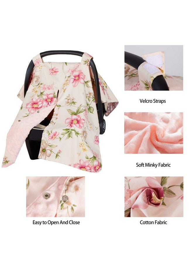 insular Floral Car Seat Covers for Babies, Infant Minky Car Seat Canopy Cover for Boys Girls, Newborn Carseat Cover, Breasstfeeding Nursing Cover, Rose - Image 3